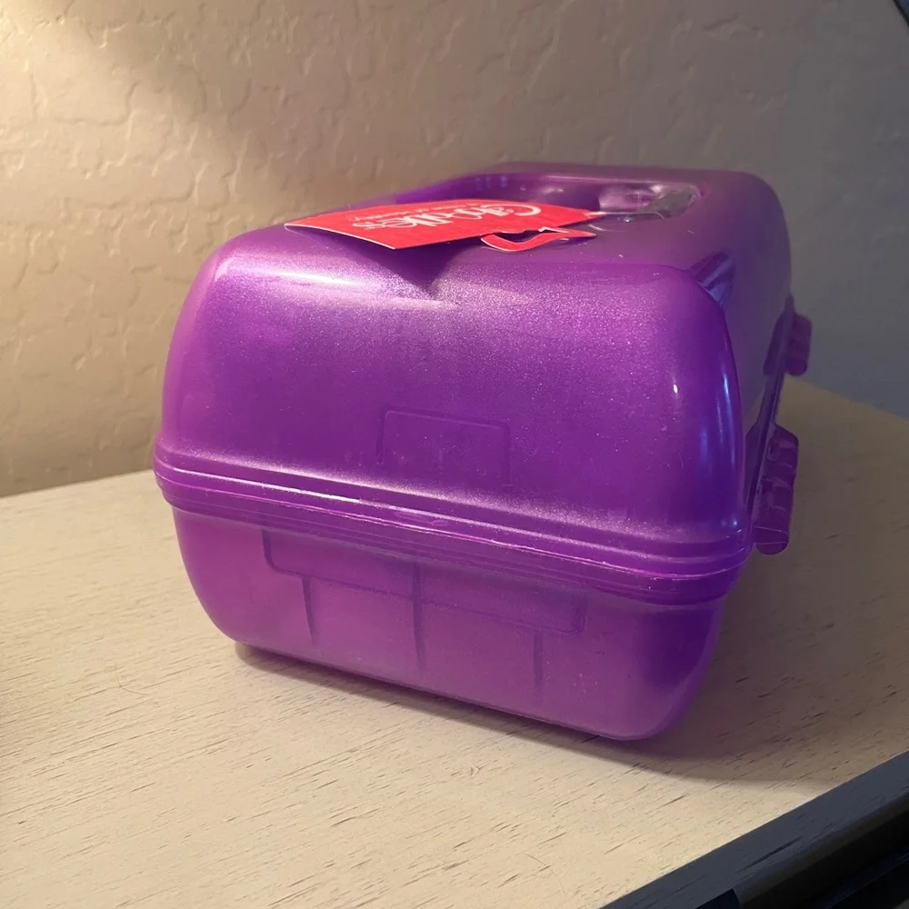 Caboodles Tote Purple Plastic Makeup Case Mirror Storage Container Tray NWT